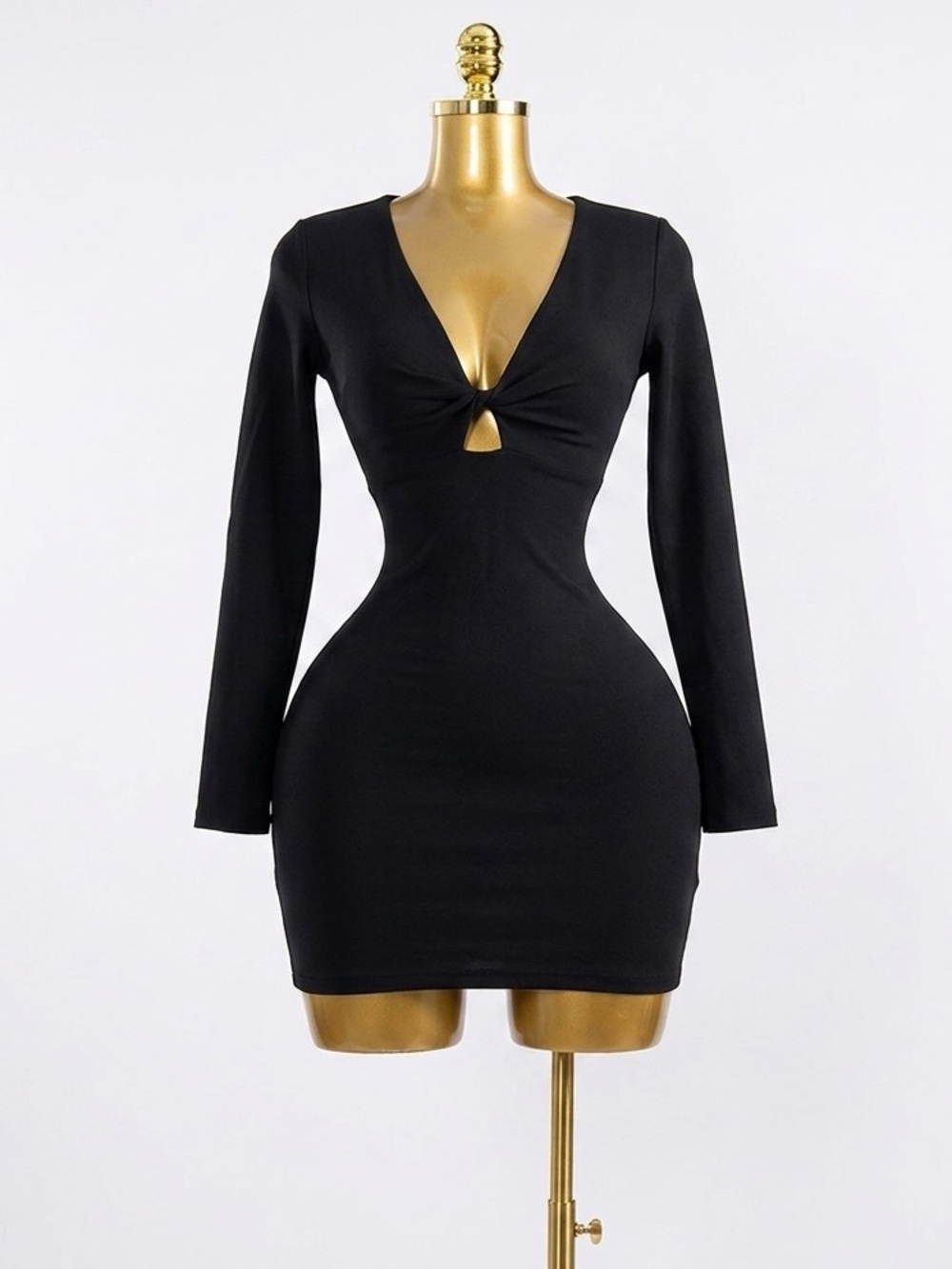 Bershka Black Long-Sleeve Mini Dress with Twist Keyhole